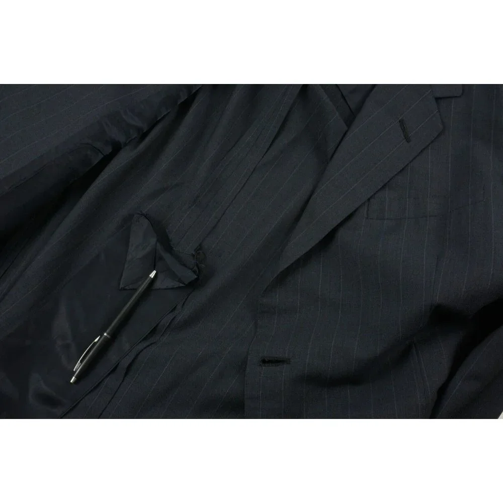 Oxxford Clothes Owentsia Super 100s Mens 43R Blue Striped Wool Vent Notch Blazer